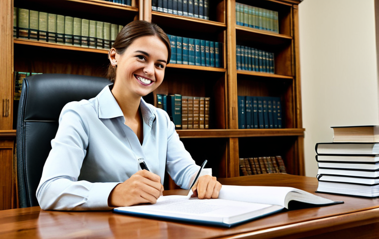 Rural Office Scene**

A professional, fully clothed woman in appropriate attire (business casual, modest clothing) sits at a wooden desk in a bright, naturally lit office overlooking a peaceful rural landscape. The office includes bookshelves filled with law books and local government documents. She is smiling slightly, holding a pen, appearing thoughtful and engaged in her work. "Safe for work," "appropriate content," "professional," "perfect anatomy," "correct proportions," "natural pose," "well-formed hands," "proper finger count," "natural body proportions," "high quality."

**