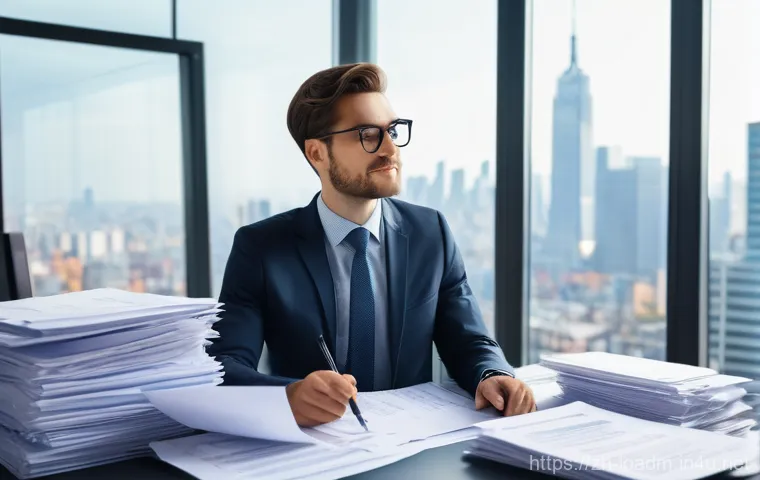 지방행정사 자격증으로 가능한 일들 - **Prompt:** A young professional, looking initially overwhelmed by a pile of complex government appl...